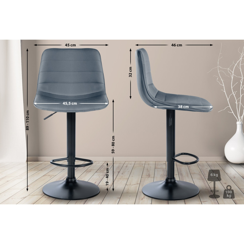 Tabouret de bar Lex simili cuir noir gris