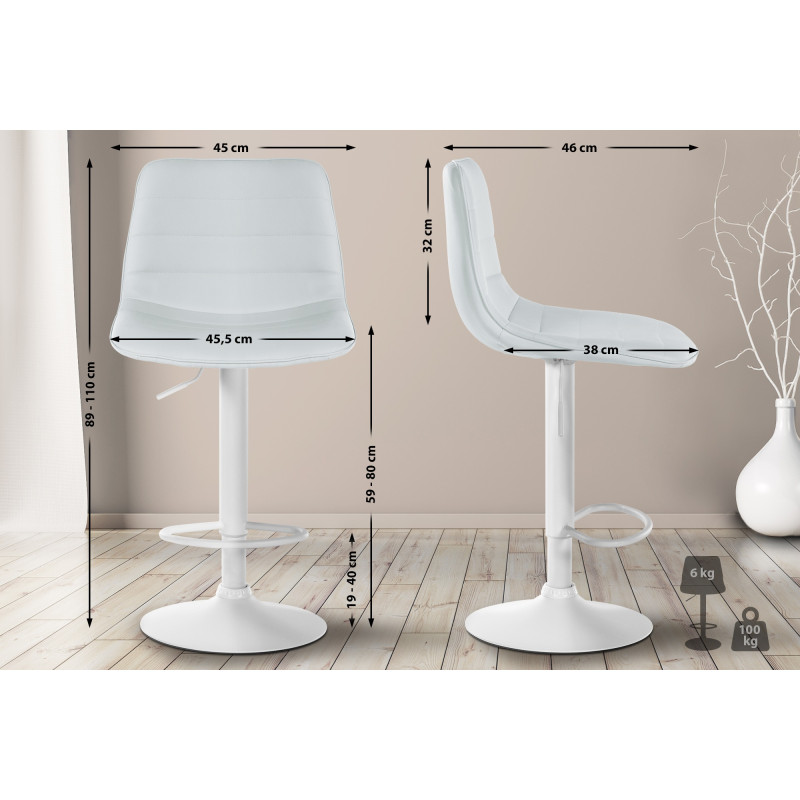 Tabouret de bar Lex en cuir artificiel blanc