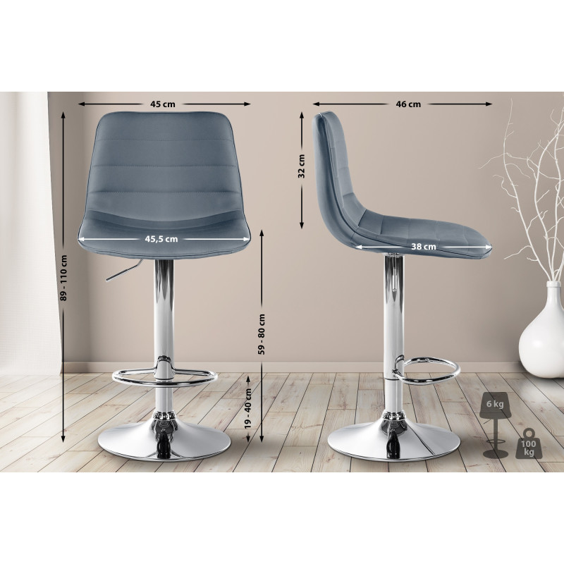 Tabouret de bar Lex simili cuir gris chrome