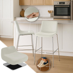 Tabouret de bar 4 pieds en velours Hoover Chrome Crème