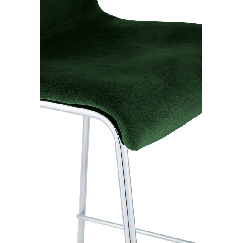 Tabouret de bar 4 pieds en velours Hoover vert chrome