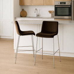 Tabouret de bar Hoover en velours à 4 pieds, marron chromé