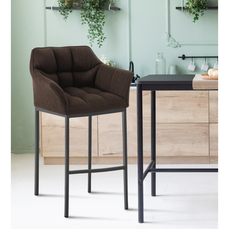 Tabouret de bar en tissu Damaso B avec structure à 4 pieds brun