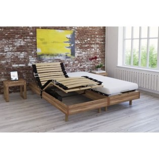 Ensemble relaxation TALCA matelas + sommiers électriques décor chene clair 2x70x190 - Mousse - 14 cm - Ferme