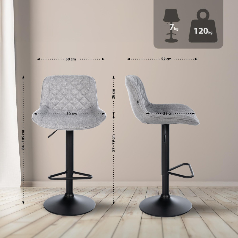 Set di 2 sgabelli da bar Kasson in tessuto grigio