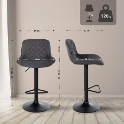Lot de 2 tabourets de bar Kasson en tissu noir
