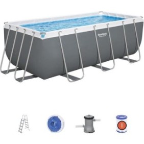 BESTWAY Piscine hors sol Power Steel™ 412 x 201 x 122 cm, filtre a cartouche, échelle, diffuseur Chemconnect™