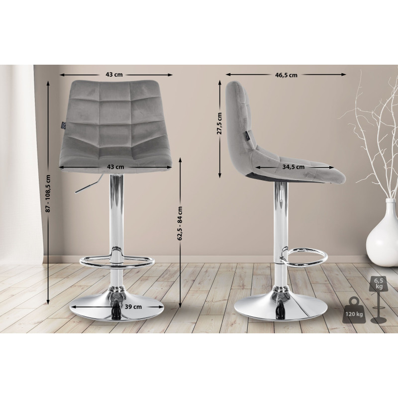 Tabouret de bar Jerry velours gris chrome