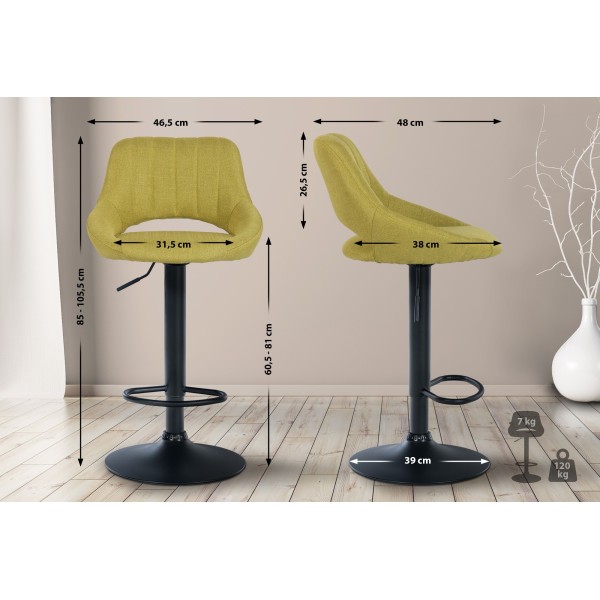 Tabouret de bar Milet tissu noir