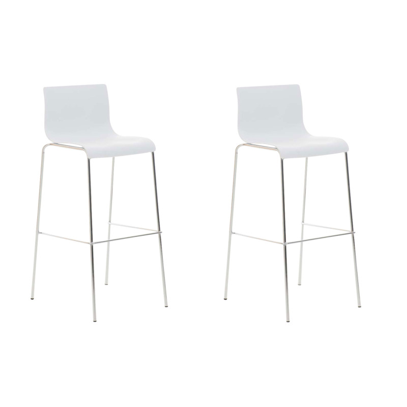 Lot de 2 tabourets de bar Hoover en plastique, structure à 4 pieds, chromé blanc