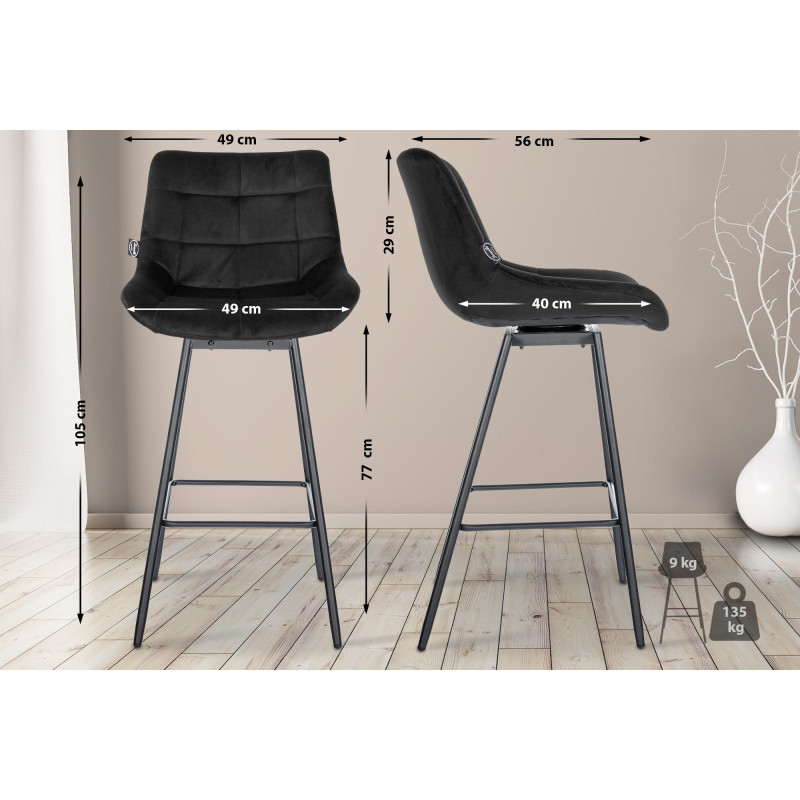 Lot de 4 tabourets de bar pivotants Weston en velours noir