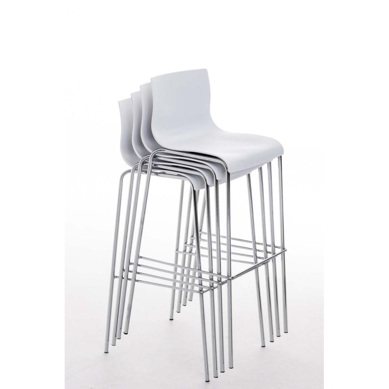 Lot de 2 tabourets de bar Hoover en plastique, structure à 4 pieds, chromé blanc
