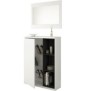 Meuble a chaussures + miroir - MÈlaminÈ blanc et anthracite - 1 porte + 3 niches de rangement - L108 x P11 x H60 cm ADHARA