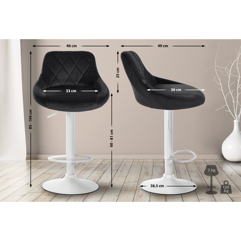 Tabouret de bar Lazio velours blanc noir