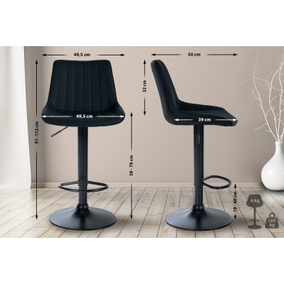 Tabouret de bar Toni simili cuir noir