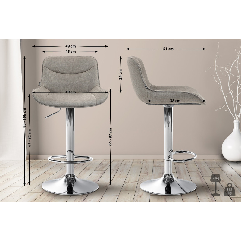 Tabouret de bar Vonore tissu chrome taupe