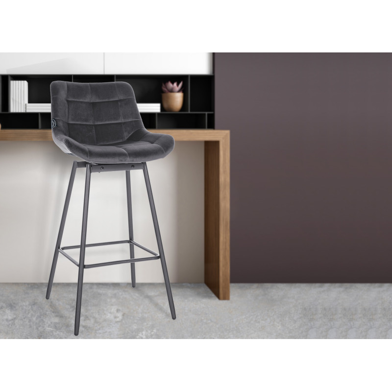 Lot de 4 tabourets de bar pivotants Weston en velours gris foncé