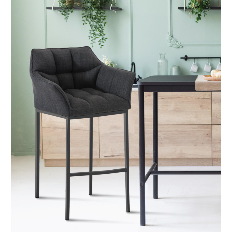 Tabouret de bar en tissu Damaso B avec structure à 4 pieds gris foncé