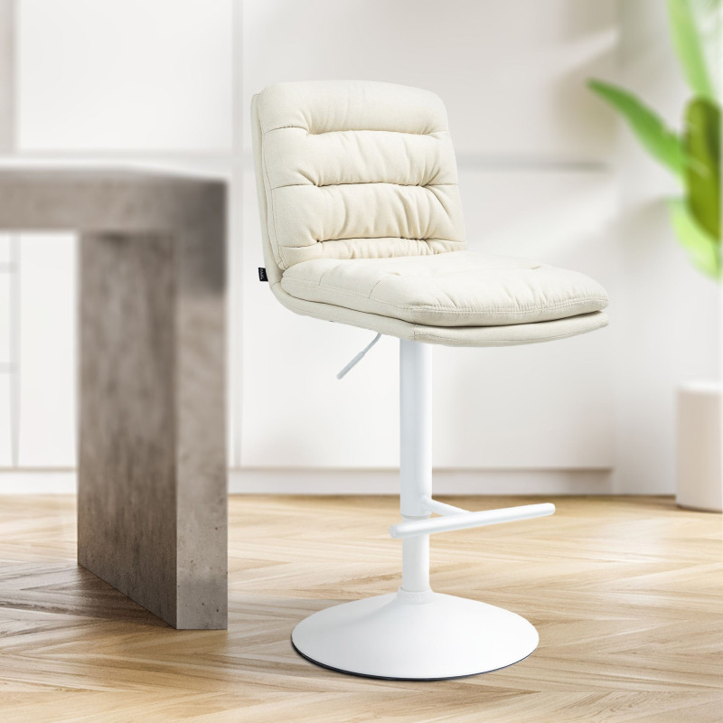 Tabouret de bar en tissu Damar blanc crème