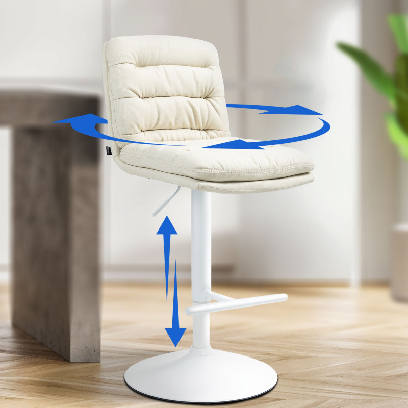 Tabouret de bar en tissu Damar blanc crème
