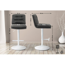 Tabouret de bar en tissu Damar blanc gris foncé