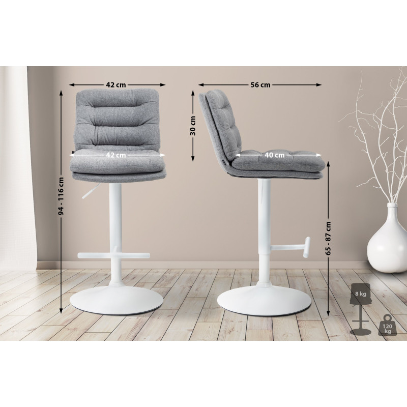 Tabouret de bar Damar tissu blanc gris