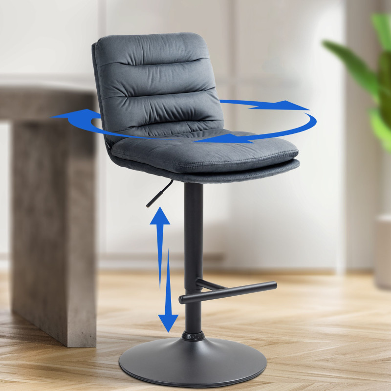 Tabouret de bar Damar velours noir gris foncé