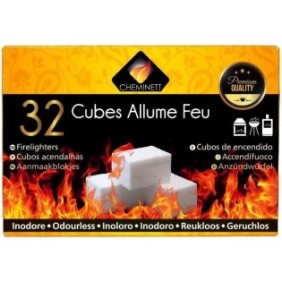CHEMINETT Allume feu cubes blancs paraffine sans odeur dÈsagrÈable - 32 cubes blancs - plaque prÈdÈcoupÈe