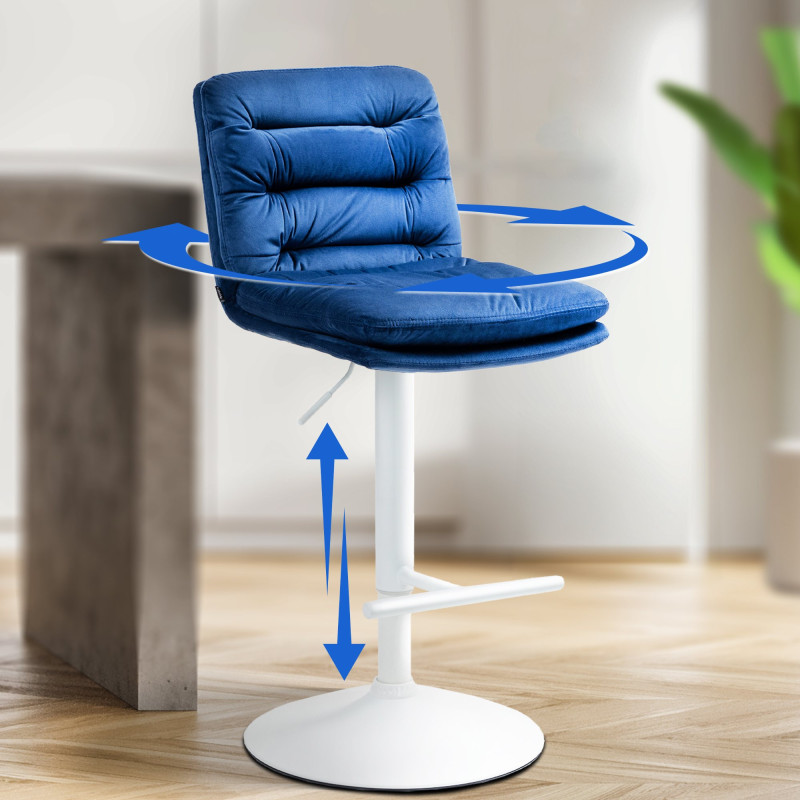 Tabouret de bar Damar velours blanc bleu