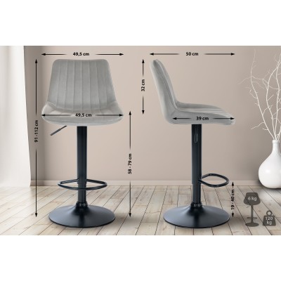 Tabouret de bar Toni velours noir