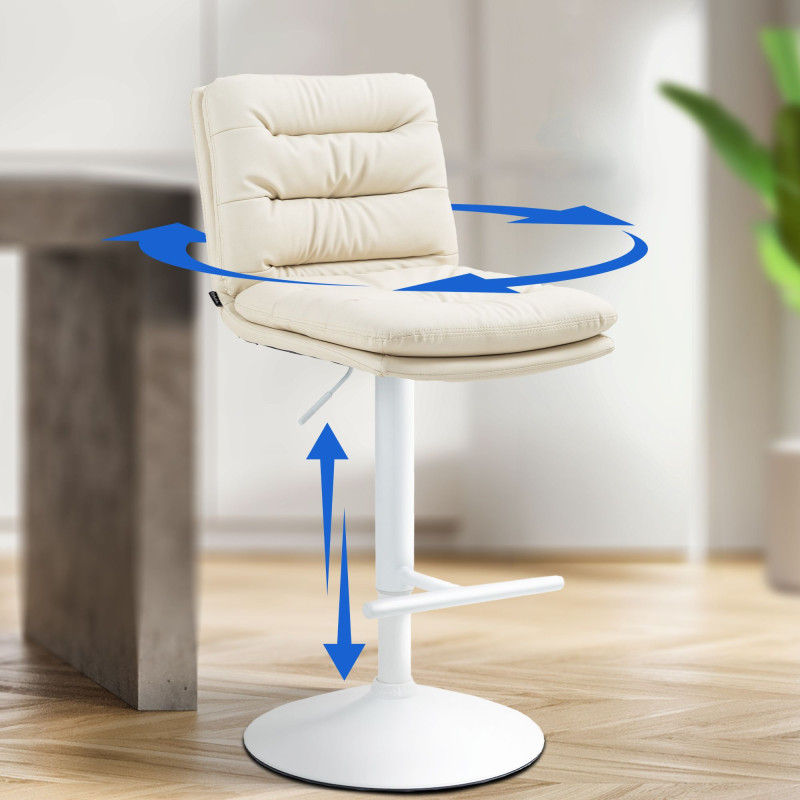 Tabouret de bar Damar, similicuir blanc et crème
