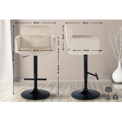 Lot de 2 tabourets de bar Los Angeles velours noir crème
