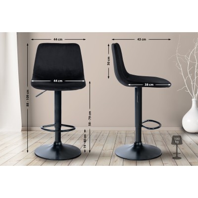 Tabouret de bar Divo velours noir