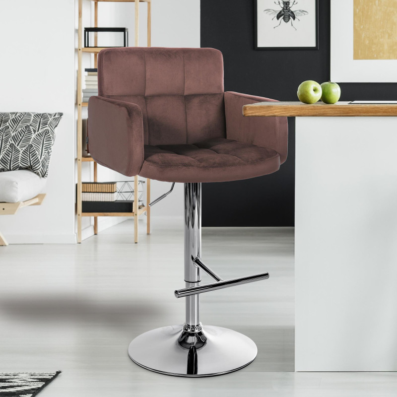 Lot de 2 tabourets de bar Los Angeles velours chrome marron