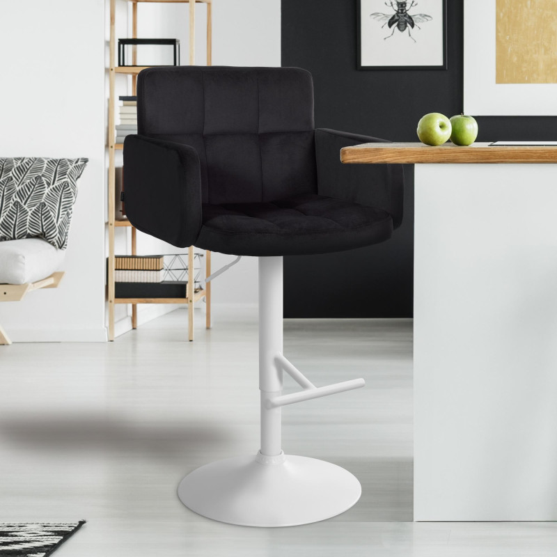 Tabouret de bar Los Angeles velours blanc noir