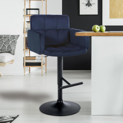 Lot de 2 tabourets de bar Los Angeles velours noir bleu