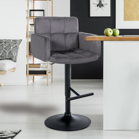 Set di 2 sgabelli da bar Los Angeles in velluto nero e grigio scuro