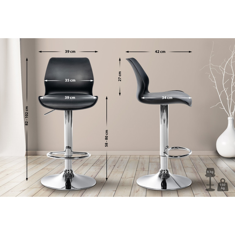 Tabouret de bar Gilbert, plastique noir
