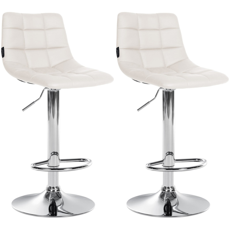 Lot de 2 tabourets de bar Jerry simili cuir chromé blanc