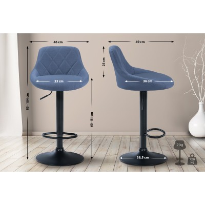 Tabouret de bar Lazio tissu noir