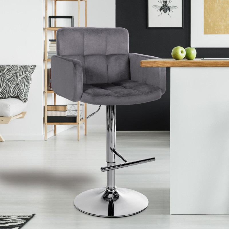 Lot de 2 tabourets de bar Los Angeles velours chrome gris foncé