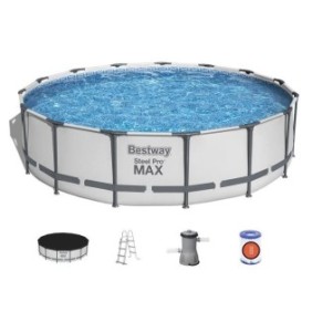 Kit Piscine hors sol tubulaire BESTWAY Steel Pro Max™- 457 x 107 cm - Ronde (Avec pompe de filtration, échelle + bвche)