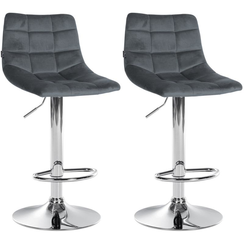 Lot de 2 tabourets de bar Jerry velours chromé gris foncé