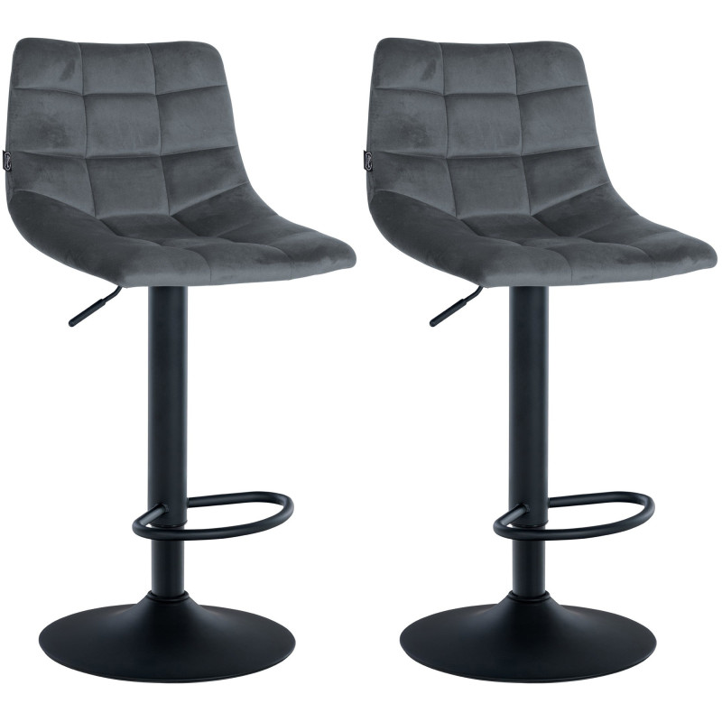 Lot de 2 tabourets de bar Jerry velours noir gris foncé