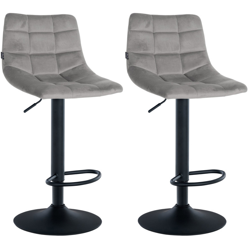 Lot de 2 tabourets de bar Jerry velours noir gris