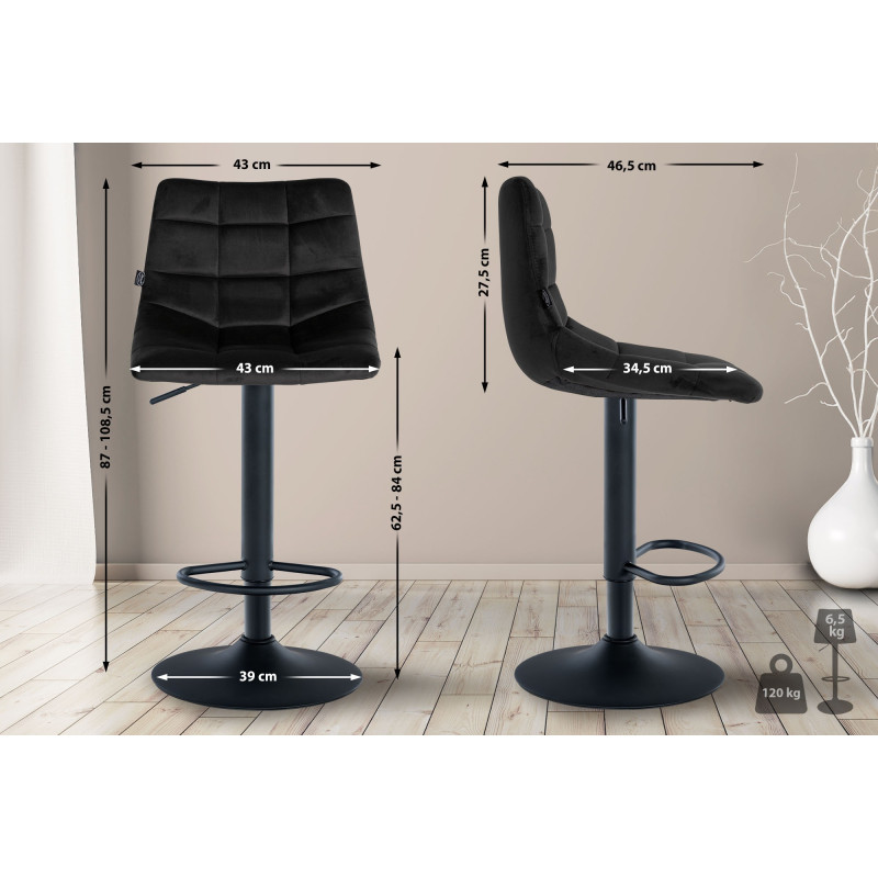 Lot de 2 tabourets de bar Jerry velours noir