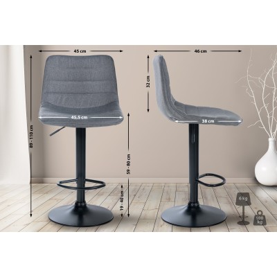 Tabouret de bar Lex tissu noir