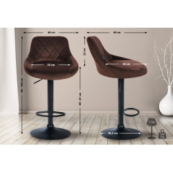 Lot de 2 tabourets de bar Lazio en velours noir et marron