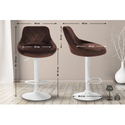 Lot de 2 tabourets de bar Lazio en velours blanc et marron