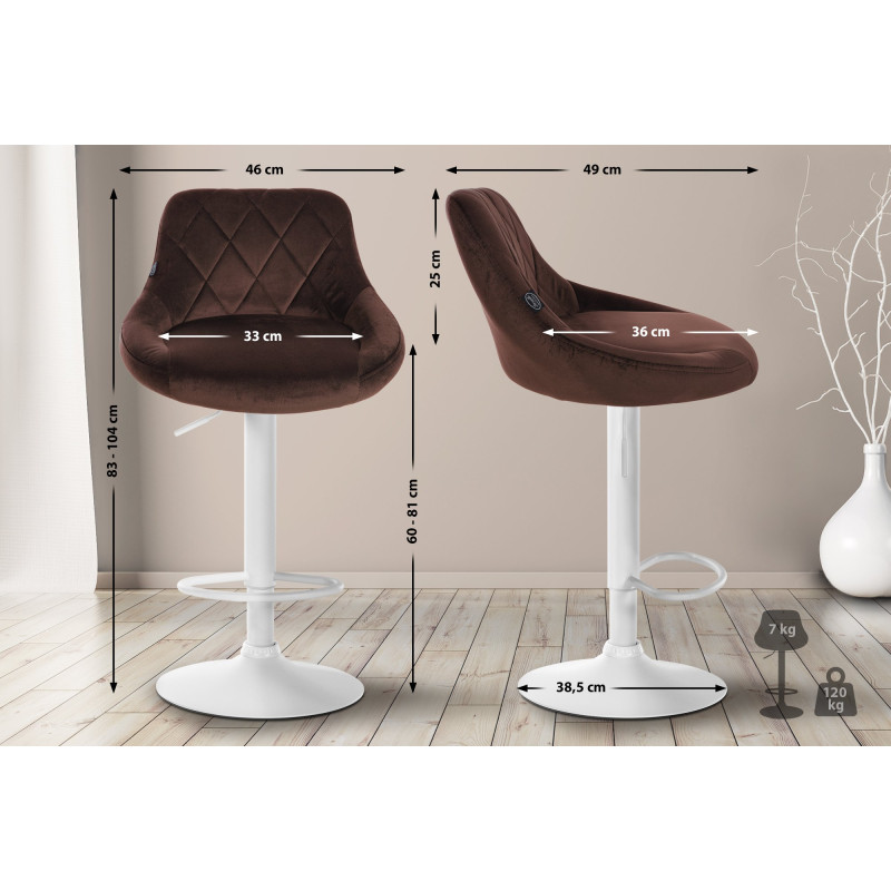Lot de 2 tabourets de bar Lazio en velours blanc et marron